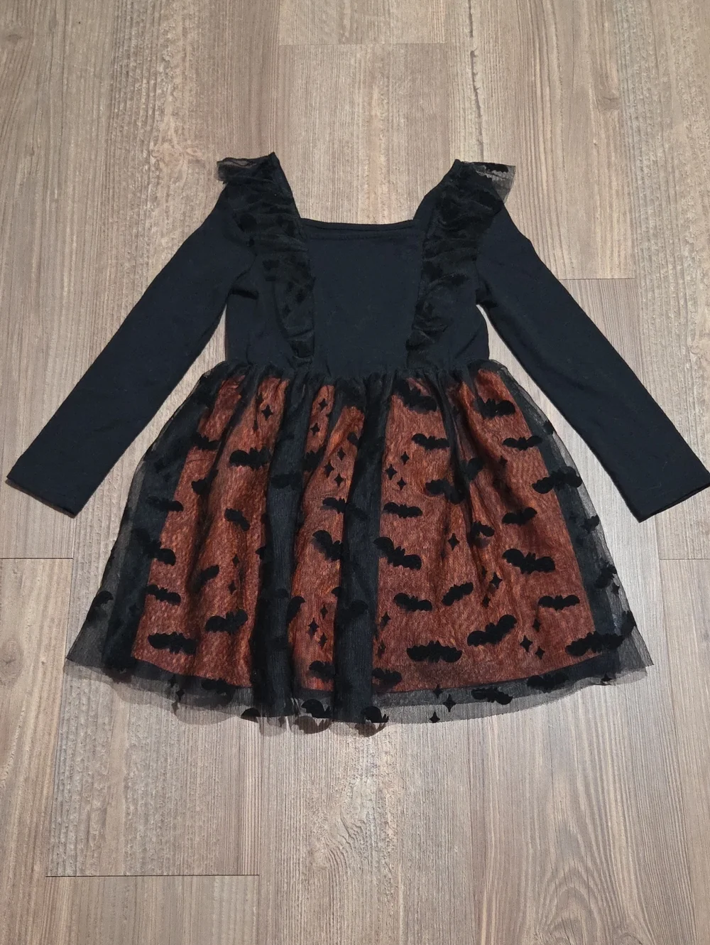 Girls Black and Orange Bat Tulle Halloween Dress